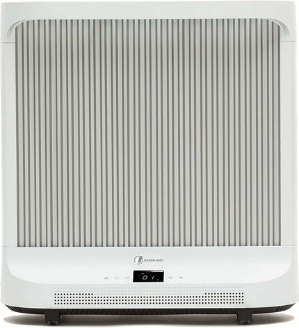 Haverland IDK1 digital heater in white and gray, 2000W, portable home and kitchen heating device with display and control panel.