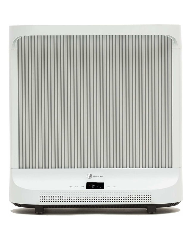 Haverland IDK1 digital heater in white and gray, 2000W, portable home and kitchen heating device with display and control panel.