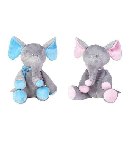 Two soft plush elephant toys by Artesanía Beatriz, 30 cm, made of polyester, ideal for cuddling and play.