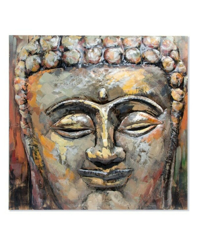 Decorative Boeddha wall art by DKD Home Decor, featuring a wooden and metal oriental-style Buda sculpture, 80x80 cm.
