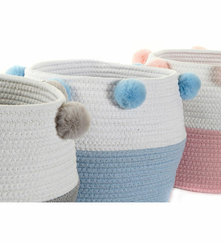 DKD Home Decor basket spelset with pompons, 30x30x26 cm, wooden design ideal for home decor and bathroom organization