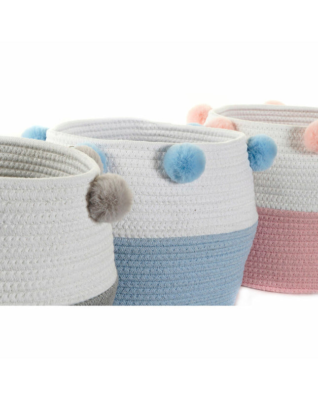 DKD Home Decor basket spelset with pompons, 30x30x26 cm, wooden design ideal for home decor and bathroom organization