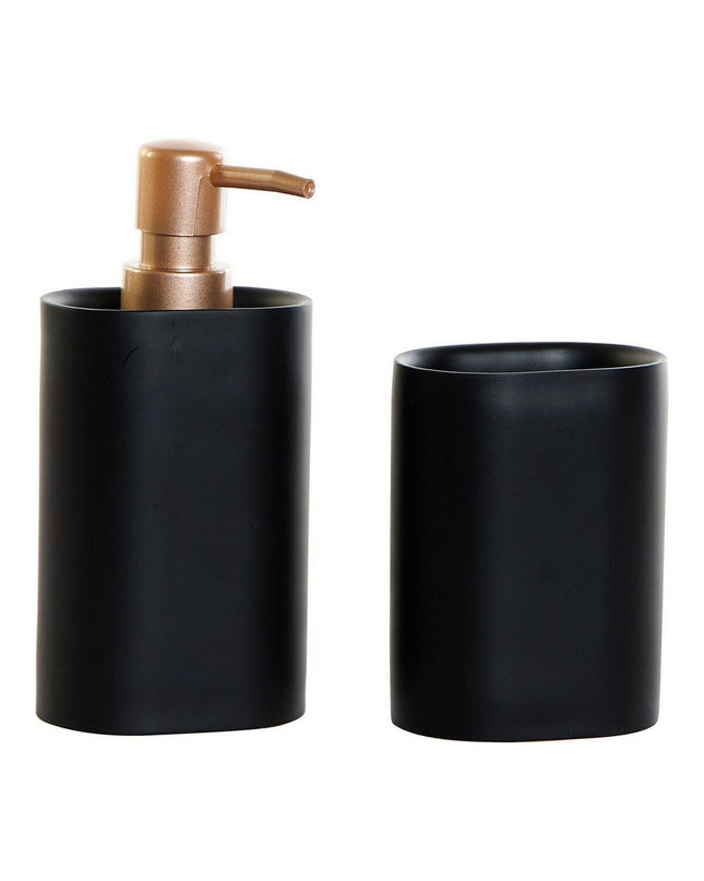 Pair of DKD Home Decor black and gold PVC resin bathroom accessories in a glam style, 8.5 x 6 x 18 cm, set of 2.