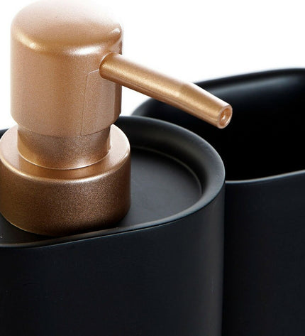 Set of two DKD Home Decor black and gold PVC resin bath accessories, 8.5 x 6 x 18 cm, for stylish bathroom decor.