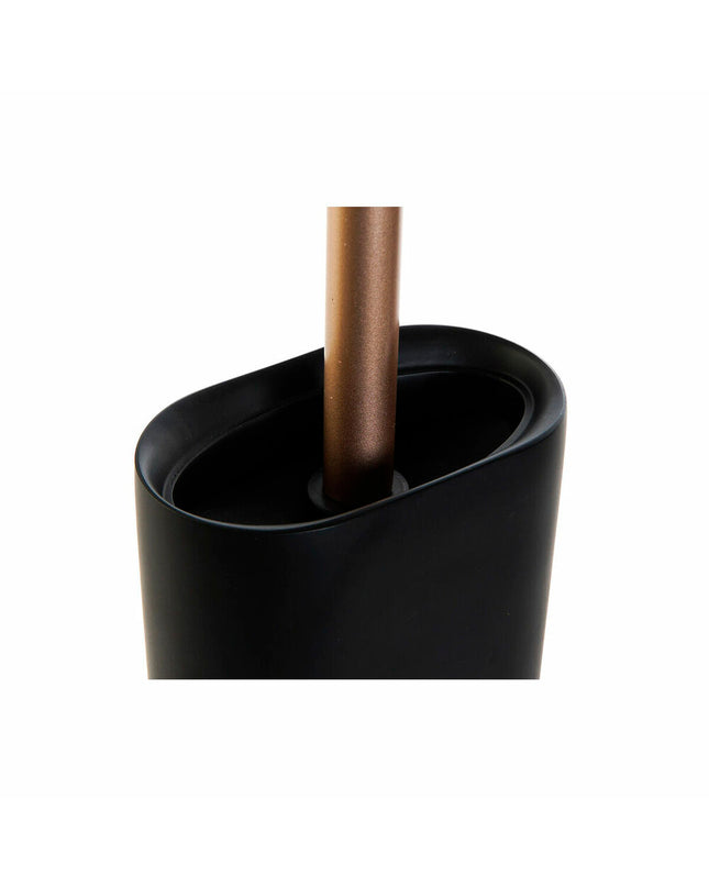 DKD Home Decor black and gold toilet brush holder in a modern design, measuring 10x6x40 cm for bathroom decor.
