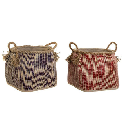 Set of two DKD Home Decor versatile storage baskets in blue and red natural fiber, ideal for home organization and kitchen storage.