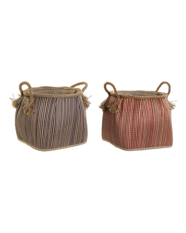 Set of two DKD Home Decor versatile storage baskets in blue and red natural fiber, ideal for home organization and kitchen storage.