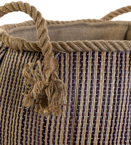Two DKD Home Decor versatile storage baskets in blue and red natural fiber, ideal for home organization and kitchen use.