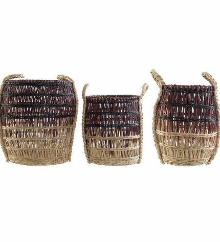 Set of three natural purple sea grass baskets for home decor and storage by DKD Home Decor