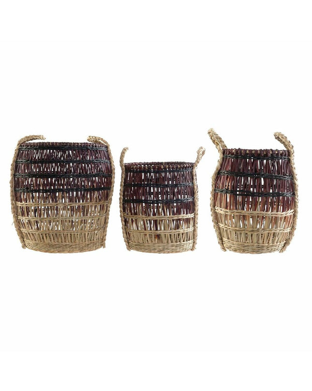 Set of three natural purple sea grass baskets for home decor and storage by DKD Home Decor