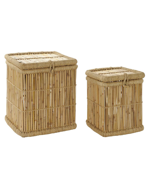 DKD Home Decor natural bamboo twine storage set with two parts, ideal for home organization and kitchen decor.