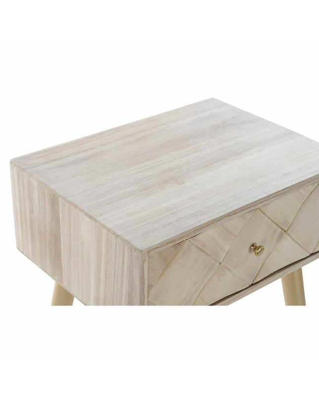 DKD Home Decor metal nightstand with pine tree design, measuring 45 x 34 x 67 cm, in a modern house and kitchen setting.