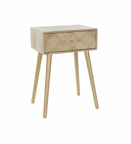 DKD Home Decor metal nightstand with pine tree design, measuring 45x34x67 cm, in a modern home decor setting.