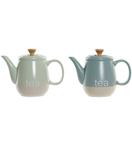Set of two DKD Home Decor ceramic teapots in blue and green, 1L capacity, with 22.5 x 12 x 16.5 cm dimensions.