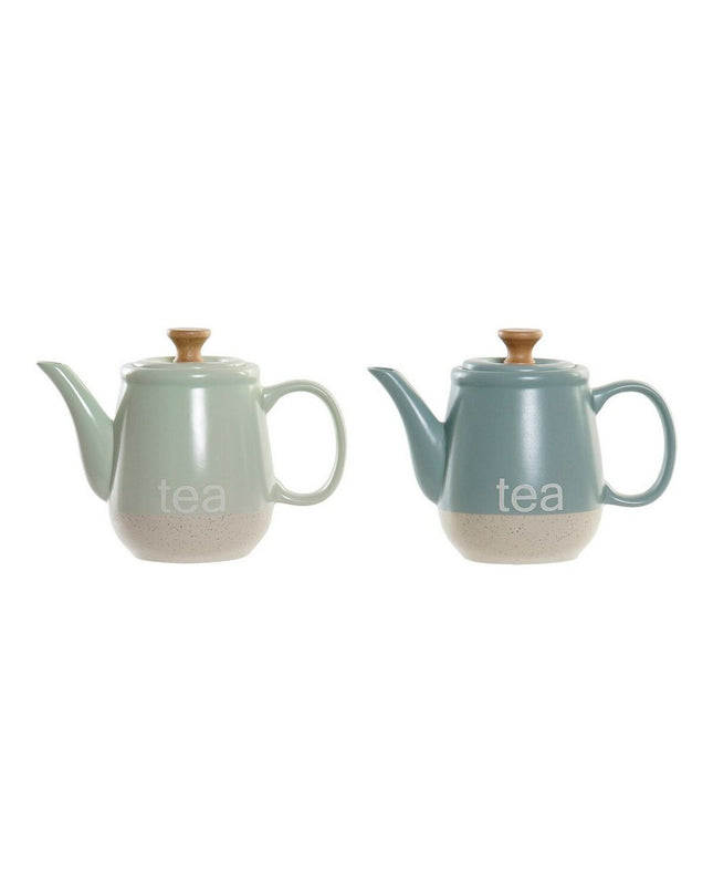 Set of two DKD Home Decor ceramic teapots in blue and green, 1L capacity, with 22.5 x 12 x 16.5 cm dimensions.