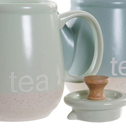 Set of two DKD Home Decor ceramic teapots in blue and green, 1L capacity, ideal for house and kitchen tea brewing.