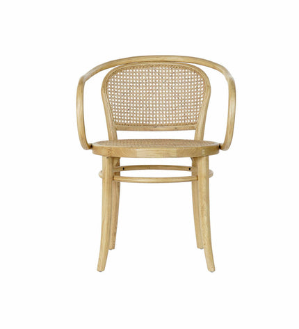 DKD Home Decor natural rattan and elmwood kitchen chair measuring 58x58x79.5 cm, showcasing woven rattan seat and wooden frame