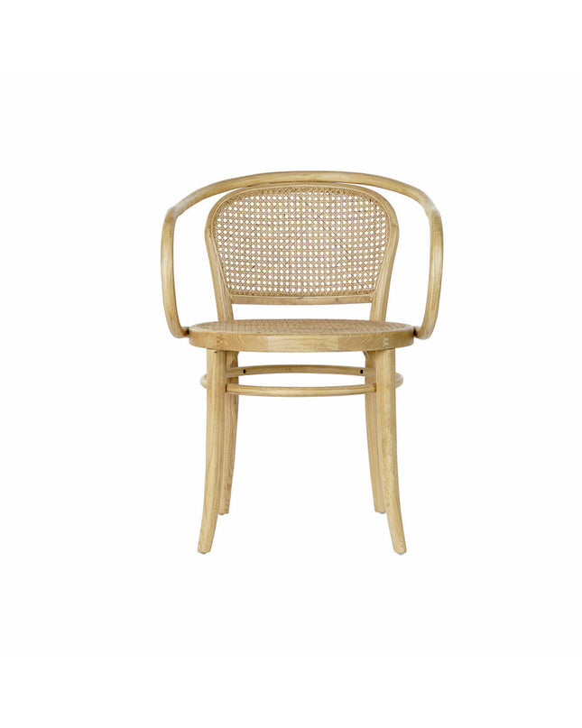 DKD Home Decor natural rattan and elmwood kitchen chair measuring 58x58x79.5 cm, showcasing woven rattan seat and wooden frame