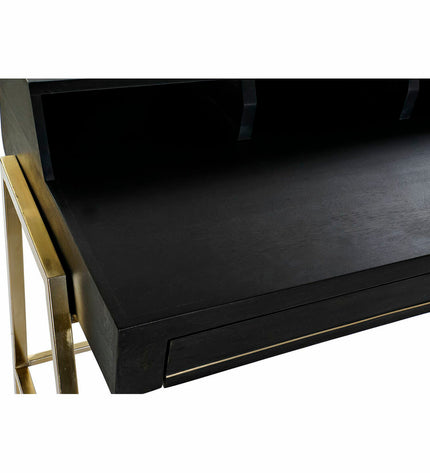 DKD Home Decor black metal and golden mango wood bureau with dimensions 125x74x93.5 cm, modern furniture for home or kitchen.