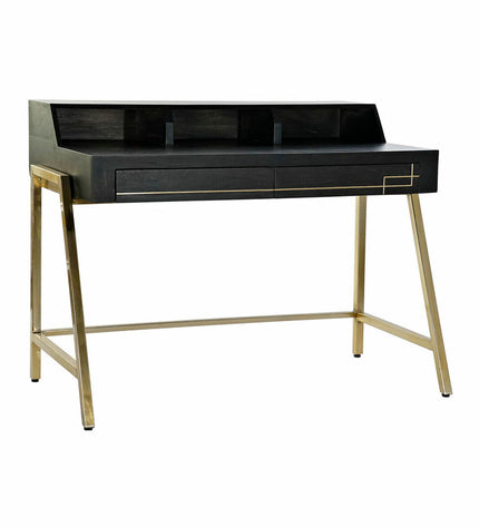 DKD Home Decor black metal bureau with golden mango wood top, measuring 125x74x93.5 cm, suitable for home office or living space.