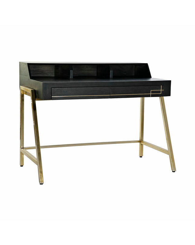 DKD Home Decor black metal bureau with golden mango wood top, measuring 125x74x93.5 cm, suitable for home office or living space.