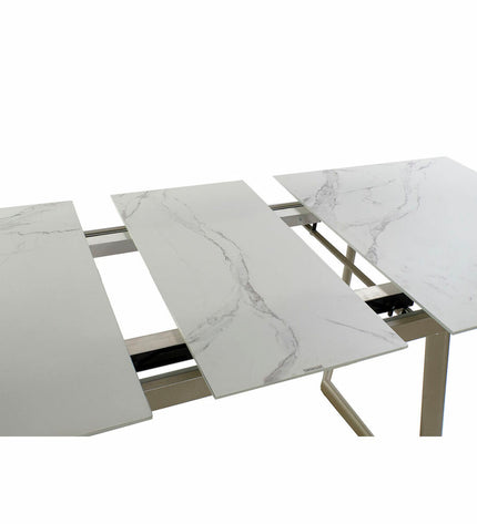 DKD Home Decor crystal and gold metal dining table with white top, measuring 140x80x76 cm, modern kitchen and home furniture