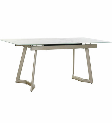 Rectangular dining table by DKD Home Decor with a white tabletop, gold metal legs, measures 140x80x76 cm, in a modern kitchen setting.