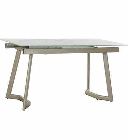 DKD Home Decor crystal and gold metal dining table with white top, measuring 140x80x76 cm, ideal for modern kitchens and dining rooms.