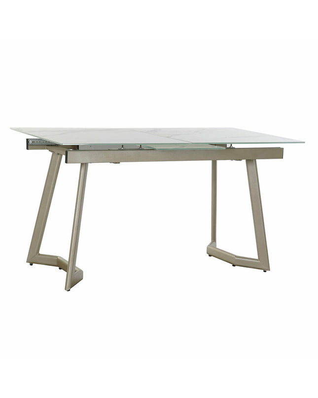 DKD Home Decor crystal and gold metal dining table with white top, measuring 140x80x76 cm, ideal for modern kitchens and dining rooms.