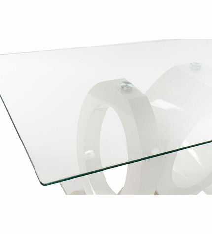 Rectangular dining table by DKD Home Decor with a transparent glass top, white wooden legs, and MDF construction, 160x90x75 cm.