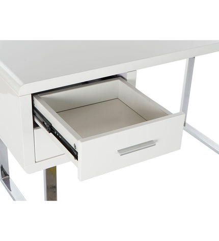 DKD Home Decor bureau with white silver-colored metal frame, wooden MDF surface, measuring 120x55x76 cm, suitable for home or kitchen.