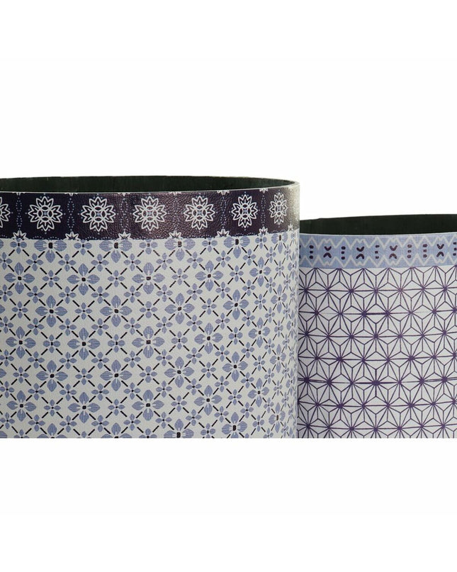 Vintage DKD Home Decor waste bin with blue and white wood canvas design, suitable for home storage and organization.