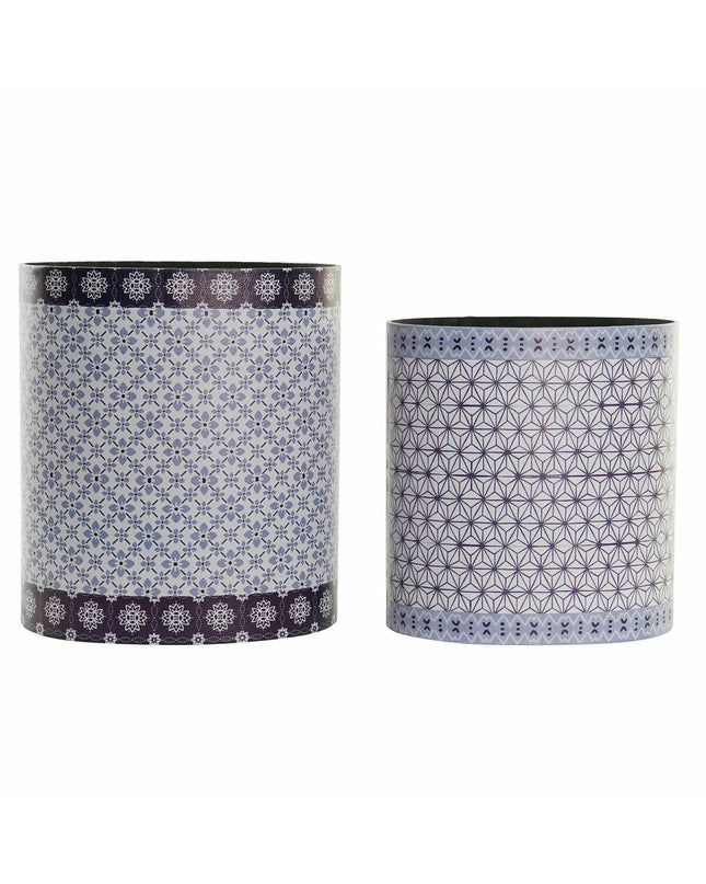 DKD Home Decor blue and white vintage waste bin with wood and canvas design, ideal for home decor and storage.