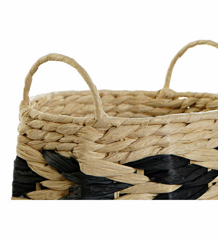 DKD Home Decor black and light brown natural fiber storage baskets, 2-piece set for home organization and kitchen use.