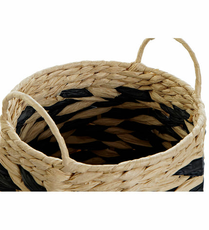 DKD Home Decor black and light brown natural fiber basket set with two storage containers for home organization and kitchen use