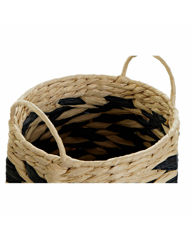 DKD Home Decor black and light brown natural fiber basket set with two storage containers for home organization and kitchen use