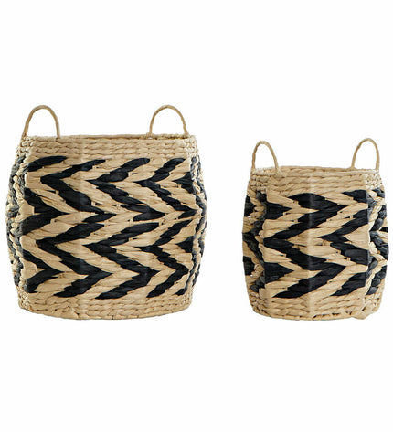 DKD Home Decor black and light brown natural fiber basket set for home organization, includes two storage baskets.