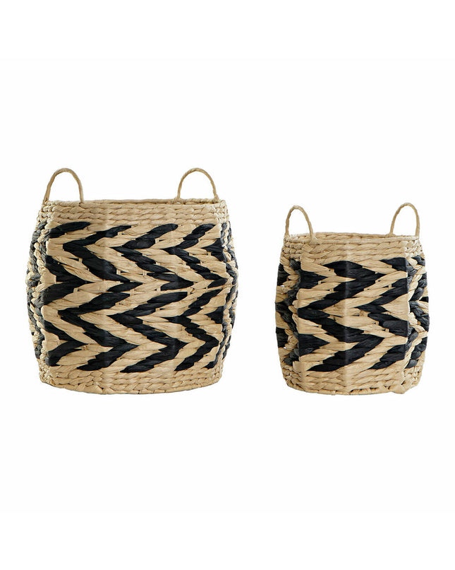DKD Home Decor black and light brown natural fiber basket set for home organization, includes two storage baskets.