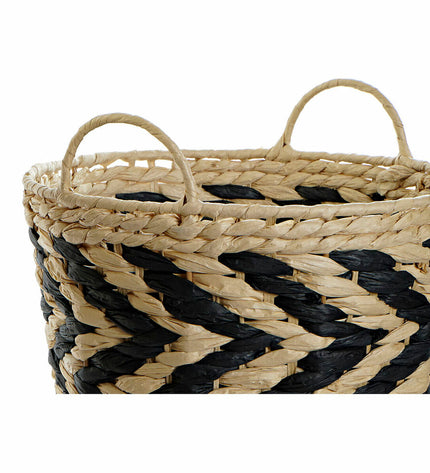 Set of three DKD Home Decor storage baskets with natural fiber, black and light brown, for home organization and kitchen use.