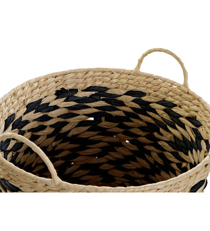 Set of three DKD Home Decor storage baskets in black and light brown natural fiber for home organization and kitchen use.