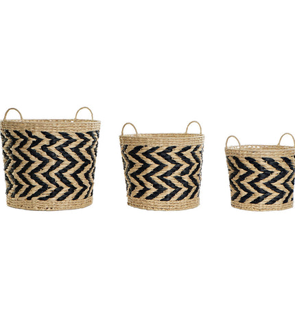 DKD Home Decor black and light brown natural fiber storage baskets set of 3 for home organization and kitchen storage.