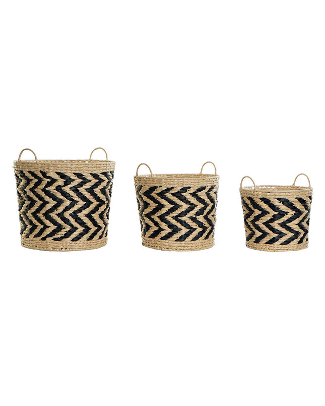 DKD Home Decor black and light brown natural fiber storage baskets set of 3 for home organization and kitchen storage.