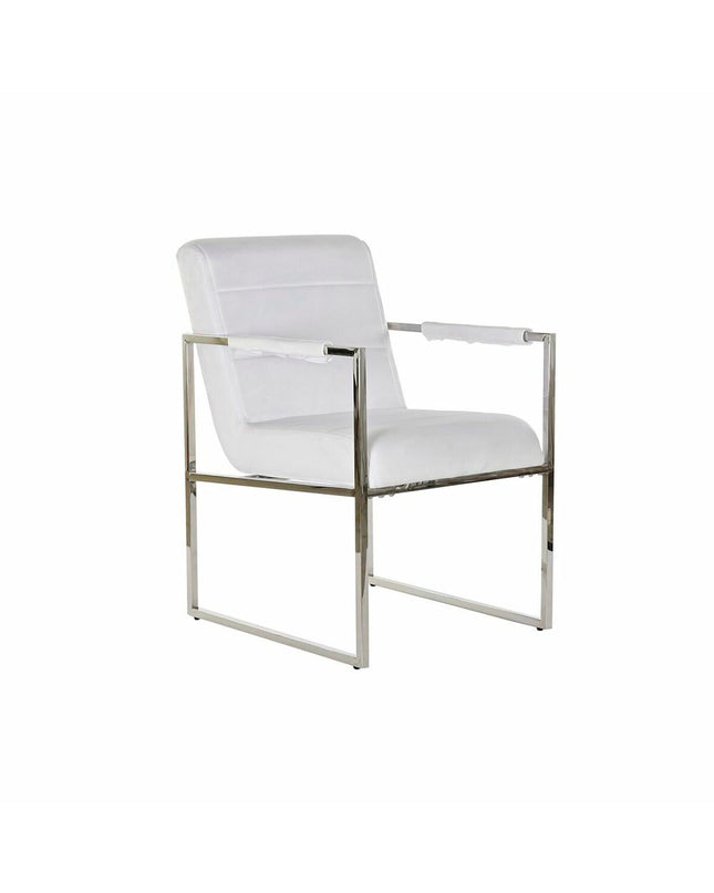White DKD Home Decor polyester and steel chair with a modern design, measuring 56x68x92 cm, for home and kitchen use.