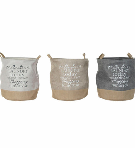 Set of three DKD Home Decor beige, gray, and light brown storage baskets, 39x39x41 cm, for home organization and kitchen use.