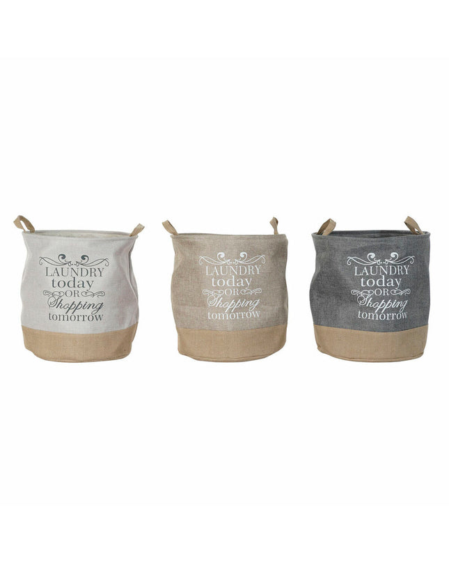 Set of three DKD Home Decor beige, gray, and light brown storage baskets, 39x39x41 cm, for home organization and kitchen use.
