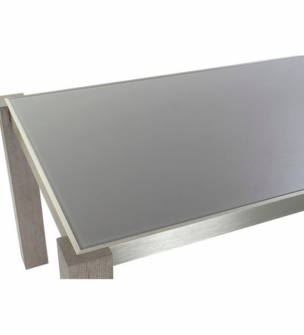 DKD Home Decor crystal gray aluminum dining table with tempered glass, measuring 162x92x74 cm, modern house and kitchen furniture.