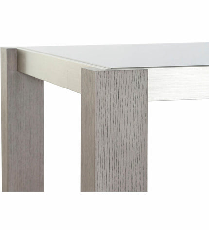 DKD Home Decor glass dining table with grey aluminum frame and hardwood legs, measuring 162x92x74 cm, modern kitchen furniture