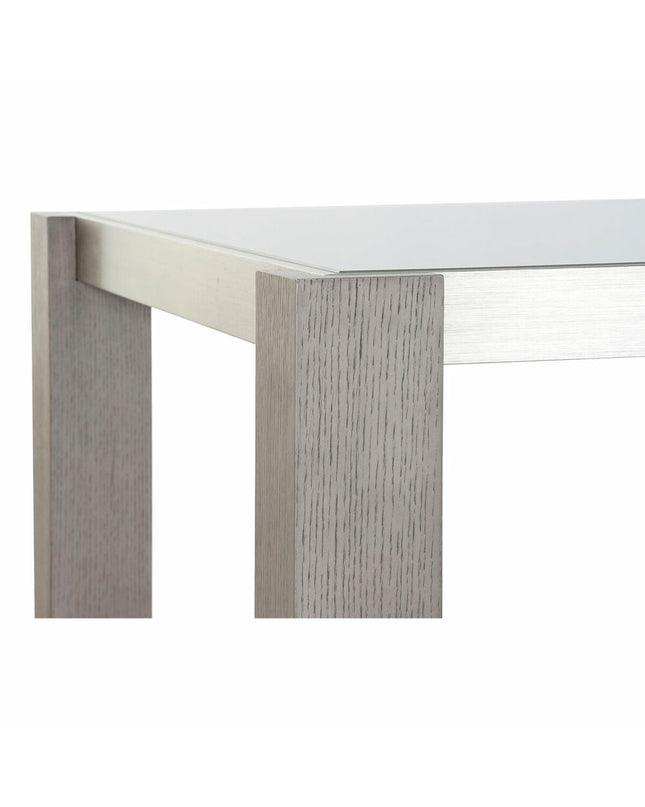 DKD Home Decor glass dining table with grey aluminum frame and hardwood legs, measuring 162x92x74 cm, modern kitchen furniture