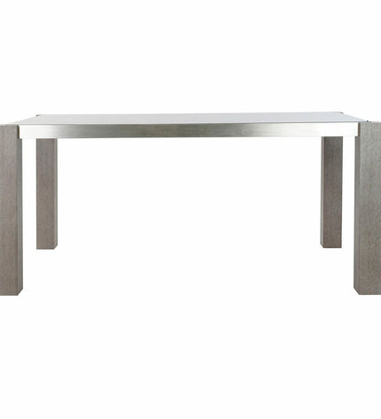 DKD Home Decor rectangular dining table with crystal gray glass top and aluminum legs, measuring 162x92x74 cm.