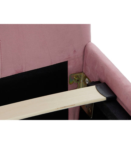 DKD Home Decor pink metal bed frame with wooden accents, 180x200 cm size, in modern bedroom setting.